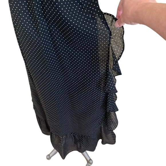 Vintage 70s Roberta Black Polka Dot Maxi Wrap Dress Ruffles Open Back Hostess M - Picture 10 of 12
